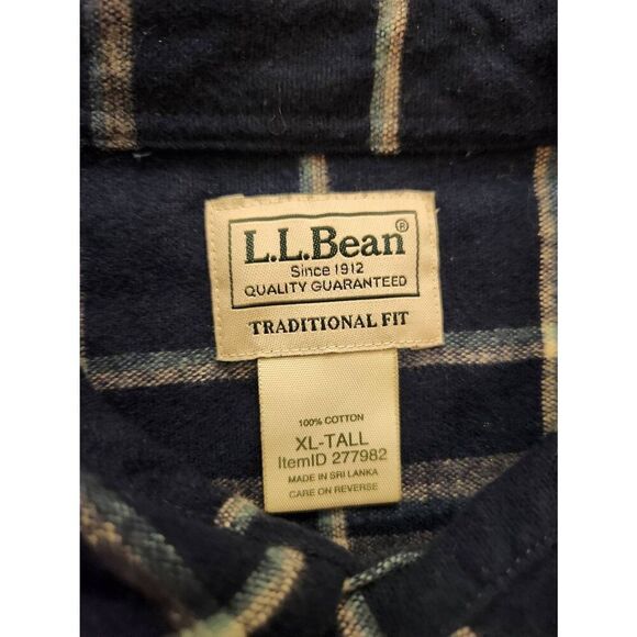 L.L. Bean mens XL TALL plaid flannel shirt button up Double chest pocket LS Blue - Picture 3 of 7